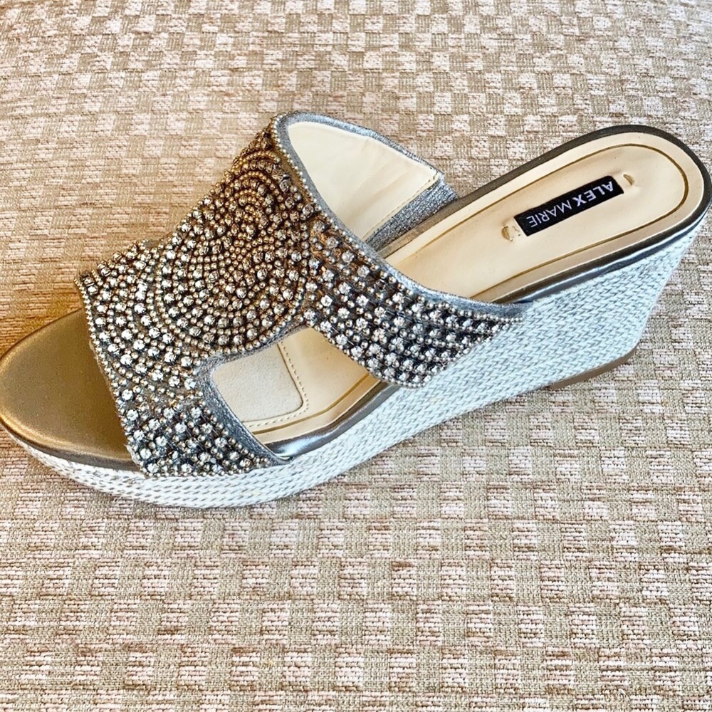 Alex Marie Rhinestone and Beaded Wedge Sandal